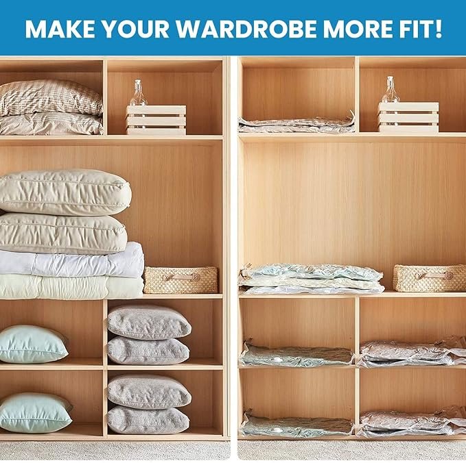 Vacuum Storage Bag | Space Saver Bags with Hand Pump for Clothes, Blankets & Travel | Airtight, Resealable Compression Bags for Home, Luggage & Wardrobe Storage