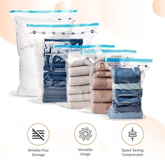 Vacuum Storage Bag | Space Saver Bags with Hand Pump for Clothes, Blankets & Travel | Airtight, Resealable Compression Bags for Home, Luggage & Wardrobe Storage