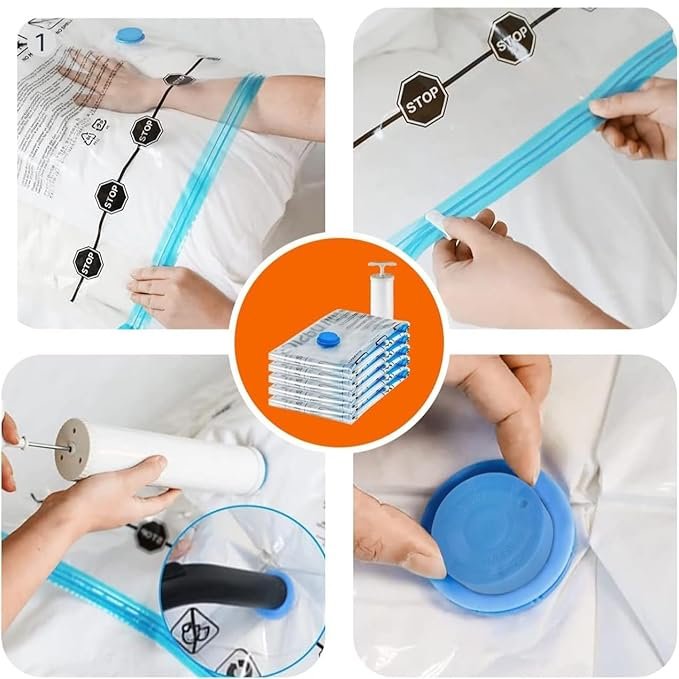 Vacuum Storage Bag | Space Saver Bags with Hand Pump for Clothes, Blankets & Travel | Airtight, Resealable Compression Bags for Home, Luggage & Wardrobe Storage