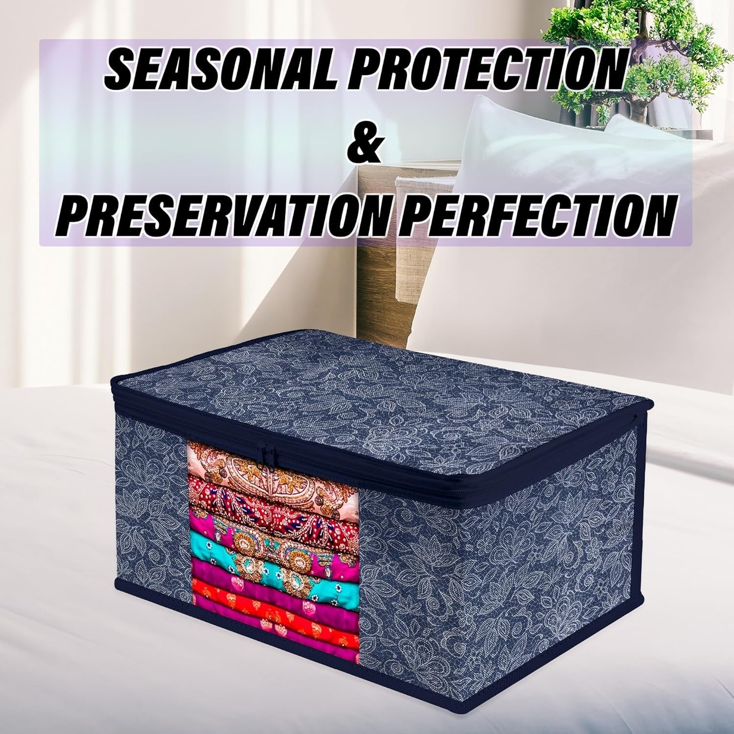 Saree Cover 1Pc | Transparent Saree Organizer with Zip & Handle | Foldable Storage Bag for Sarees, Suits, Lehengas & Seasonal Clothes