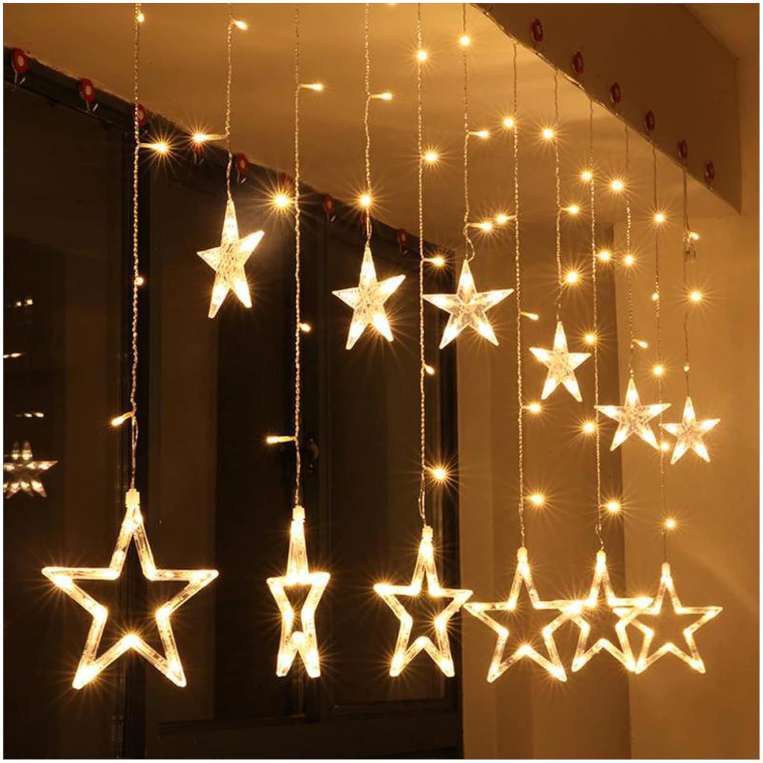 5+5 Star Light String | Decorative LED Star Curtain Lights for Home, Balcony, Wedding & Festive D?cor | USB Powered with Multiple Light Modes