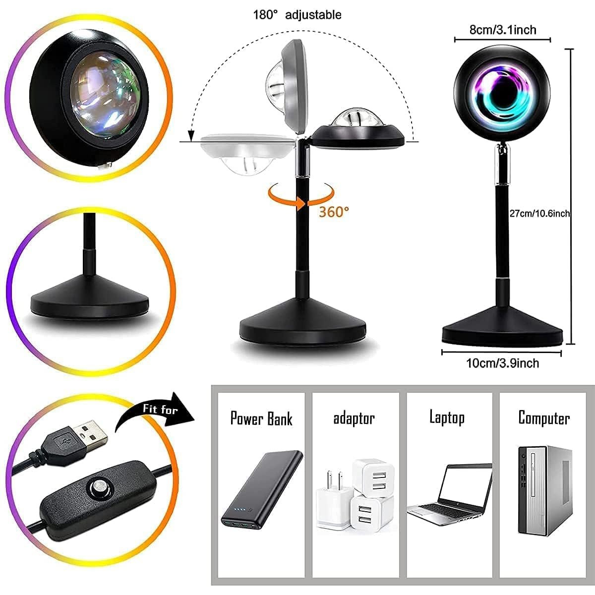 16-in-1 Sunset Lamp with Remote | RGB Color Changing Projector with Adjustable Modes & Rotation | USB Powered Mood Light for Room, Photography & D?cor