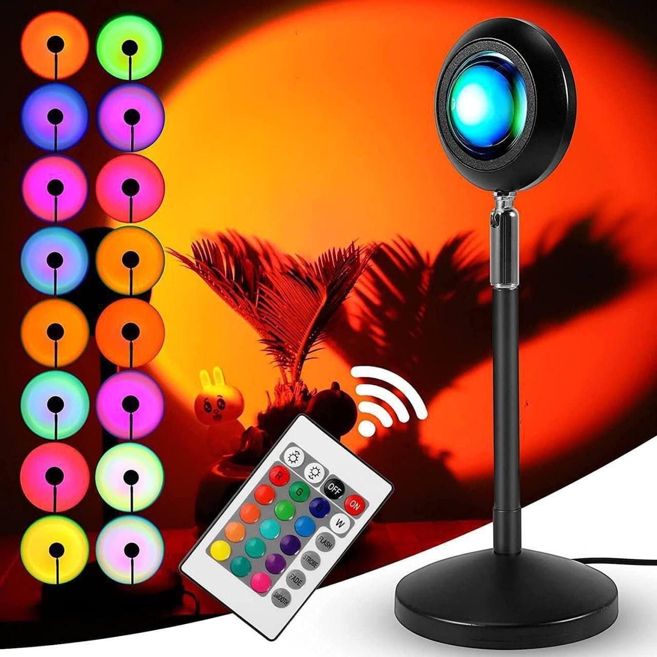 16-in-1 Sunset Lamp with Remote | RGB Color Changing Projector with Adjustable Modes & Rotation | USB Powered Mood Light for Room, Photography & D?cor
