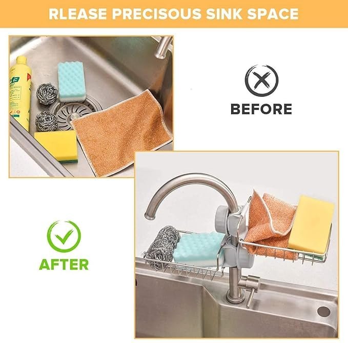 Kitchen Sink Storage Organizer Drainer Caddy SS | Stainless Steel Sink Caddy for Sponge, Brush & Soap Holder | Rust-Resistant Countertop Organizer