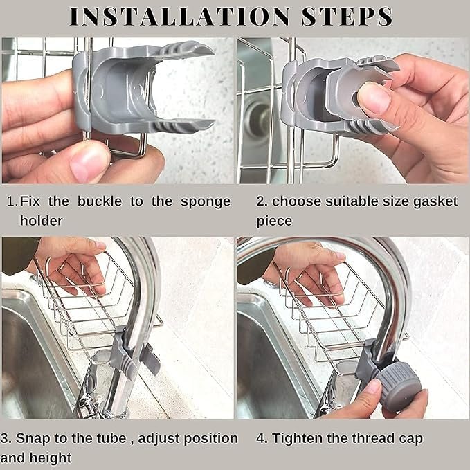 Kitchen Sink Storage Organizer Drainer Caddy SS | Stainless Steel Sink Caddy for Sponge, Brush & Soap Holder | Rust-Resistant Countertop Organizer