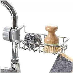 Kitchen Sink Storage Organizer Drainer Caddy SS | Stainless Steel Sink Caddy for Sponge, Brush & Soap Holder | Rust-Resistant Countertop Organizer