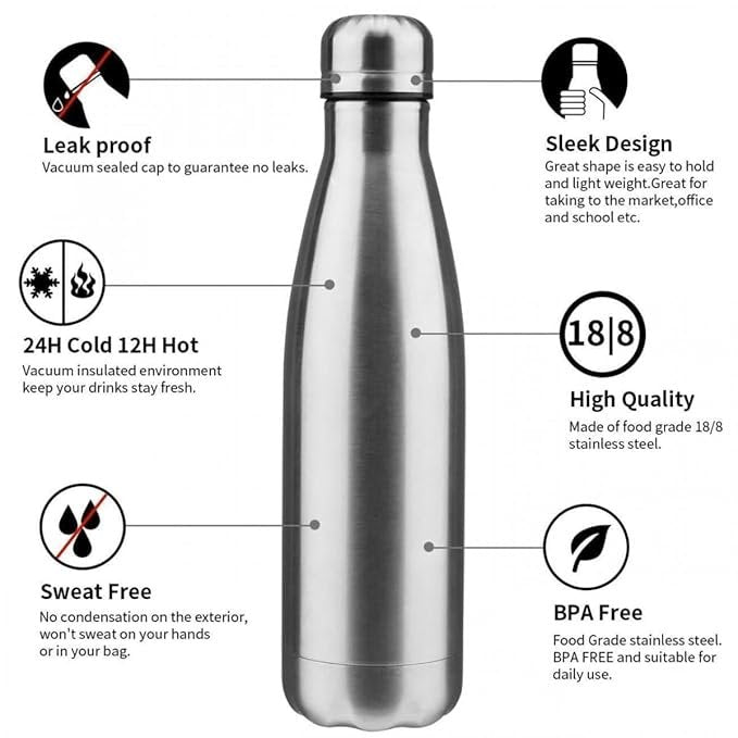 1000 ML Stainless Steel Hot & Cold Flask Bottle | Vacuum Insulated Thermos Water Bottle | Leak-Proof Travel Flask for Coffee, Tea & Cold Drinks