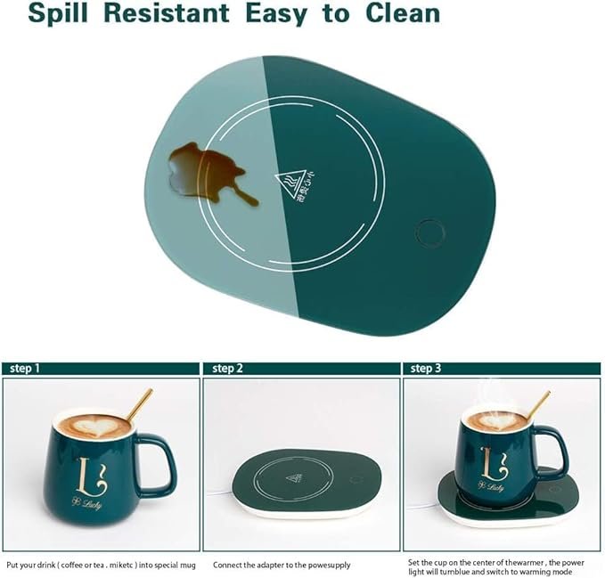 Full Set Coffee Warmer Set | Electric Mug Warmer with Stainless Steel Heating Plate & Temperature Control | Keep Coffee, Tea & Drinks Hot at Desk or Home