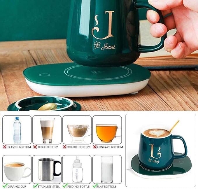 Full Set Coffee Warmer Set | Electric Mug Warmer with Stainless Steel Heating Plate & Temperature Control | Keep Coffee, Tea & Drinks Hot at Desk or Home