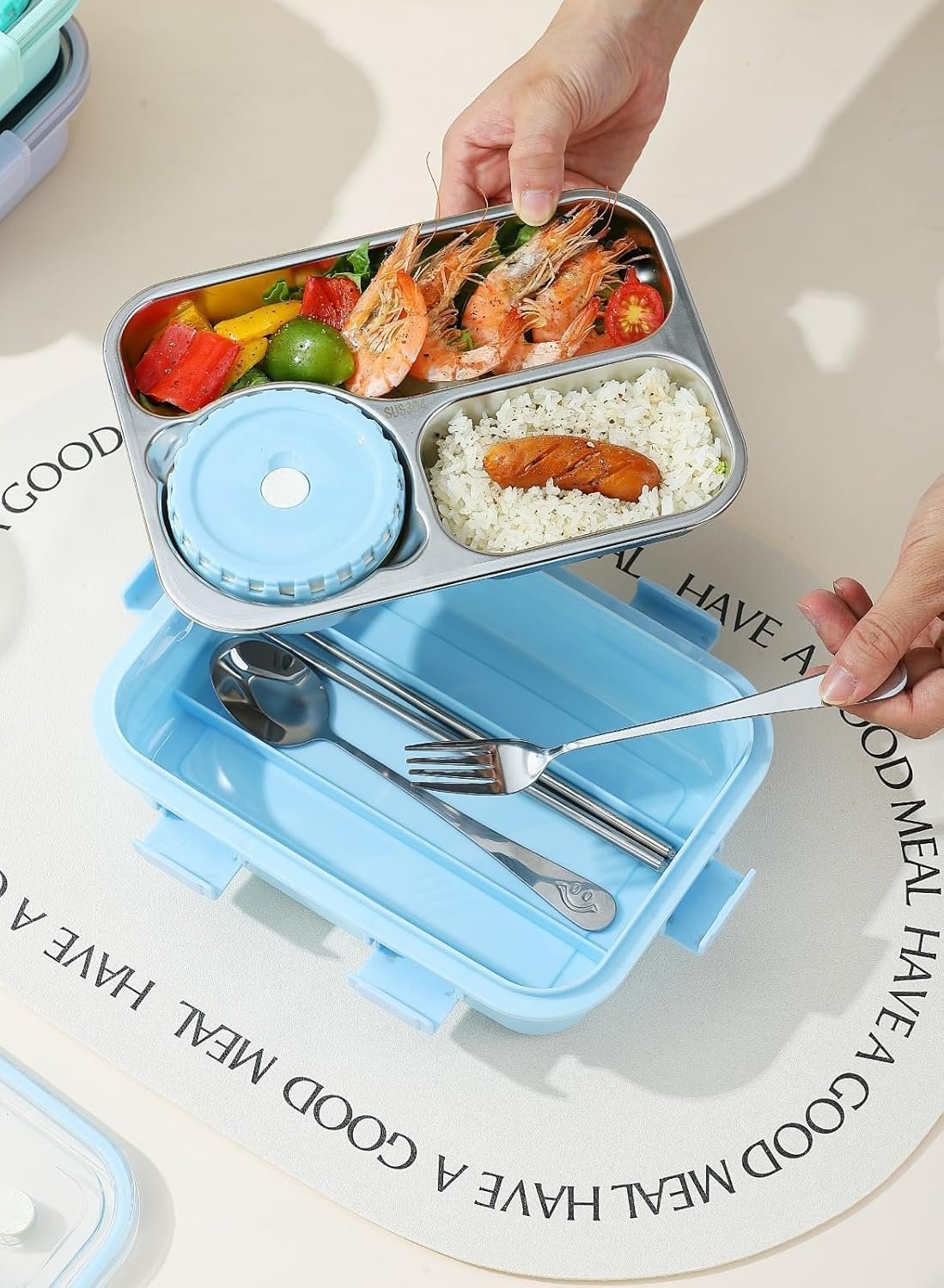 3 Compartment Lunch Box | Leak-Proof Bento Box with Separate Sections | Durable Food Storage Container for Kids & Adults