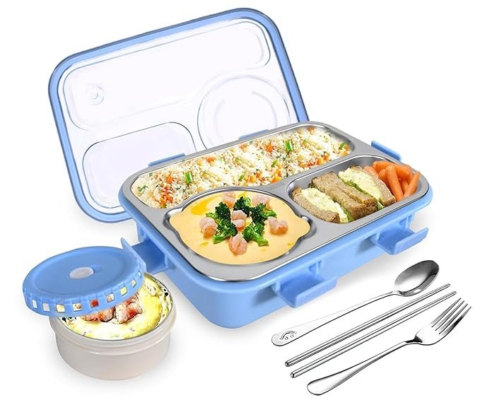 3 Compartment Lunch Box | Leak-Proof Bento Box with Separate Sections | Durable Food Storage Container for Kids & Adults