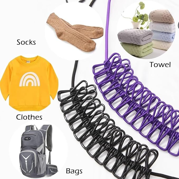 Cloth Drying Rope ? Portable Adjustable Clothesline with Hooks for Indoor & Outdoor Use ? Strong Nylon Travel Laundry Line for Balcony, Bathroom, Camping