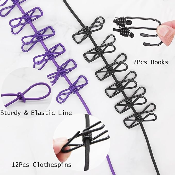 Cloth Drying Rope ? Portable Adjustable Clothesline with Hooks for Indoor & Outdoor Use ? Strong Nylon Travel Laundry Line for Balcony, Bathroom, Camping