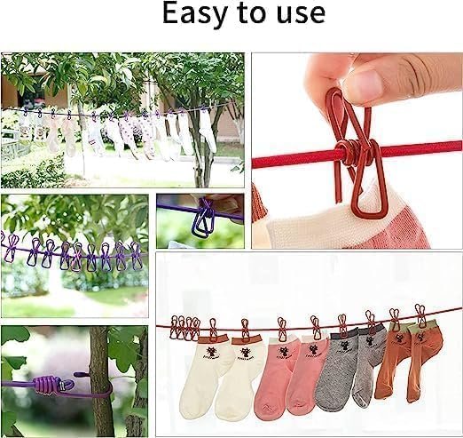 Cloth Drying Rope ? Portable Adjustable Clothesline with Hooks for Indoor & Outdoor Use ? Strong Nylon Travel Laundry Line for Balcony, Bathroom, Camping