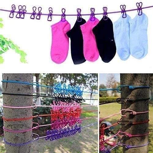 Cloth Drying Rope ? Portable Adjustable Clothesline with Hooks for Indoor & Outdoor Use ? Strong Nylon Travel Laundry Line for Balcony, Bathroom, Camping