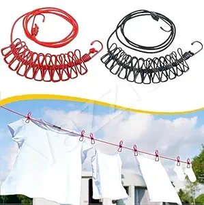 Cloth Drying Rope ? Portable Adjustable Clothesline with Hooks for Indoor & Outdoor Use ? Strong Nylon Travel Laundry Line for Balcony, Bathroom, Camping