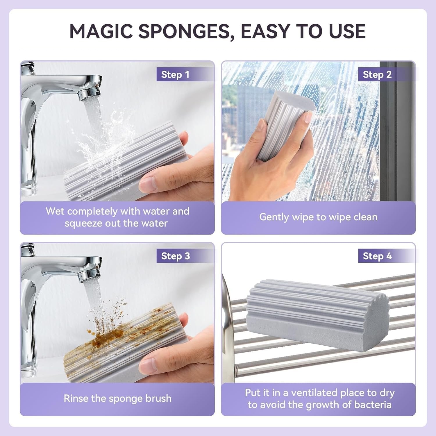 Damp Cleaning Sponge ? Magic Water-Activated Sponge for Kitchen, Bathroom & Multi-Surface Cleaning ? Reusable & Super Absorbent Scrubber Pad