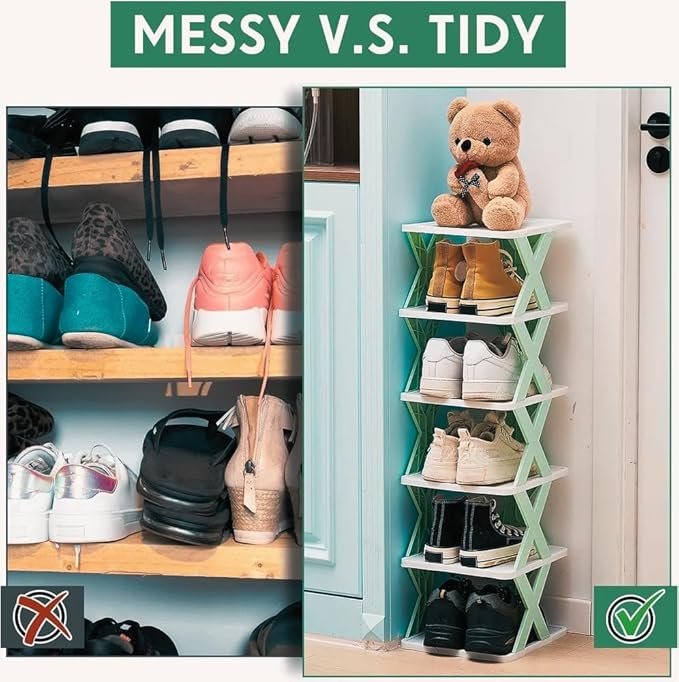 Folding Shoe Rack ? Portable & Space-Saving Shoe Organizer Stand for Home, Entryway, or Closet ? Foldable 4-Tier Shoe Storage Rack for 12+ Pairs