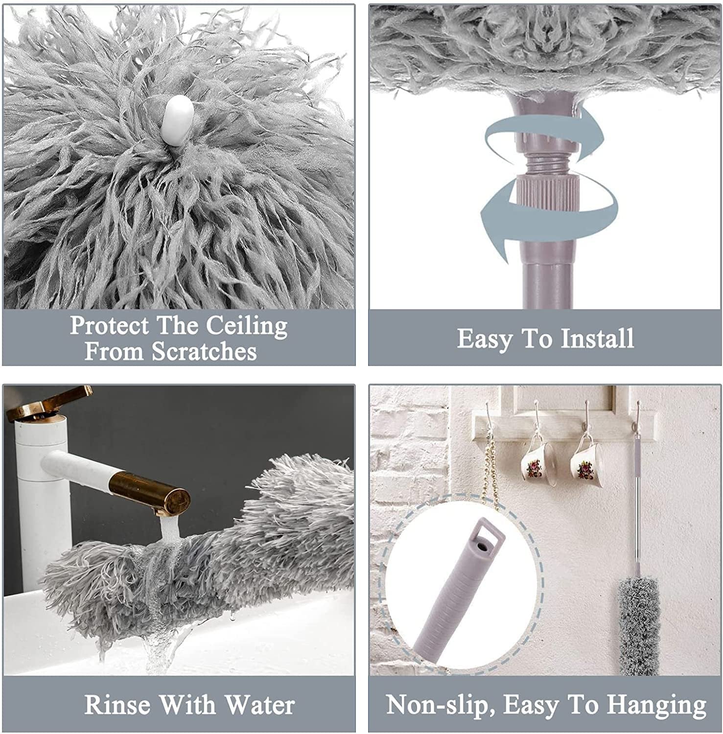Grey Fan Duster ? Extendable Microfiber Ceiling Fan Cleaner with Telescopic Handle ? Bendable & Washable Duster for High Ceiling, Blinds, and Corners