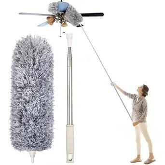 Grey Fan Duster ? Extendable Microfiber Ceiling Fan Cleaner with Telescopic Handle ? Bendable & Washable Duster for High Ceiling, Blinds, and Corners
