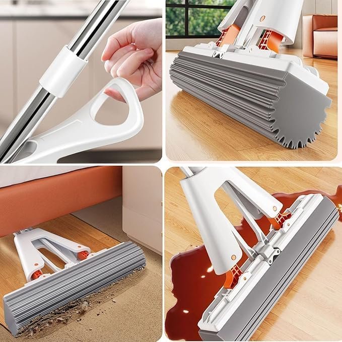 PVA Sponge Mop ? Super Absorbent Roller Mop with Telescopic Handle & Squeeze Wringer ? Floor Cleaning Mop for Home, Kitchen, Bathroom & Tiles