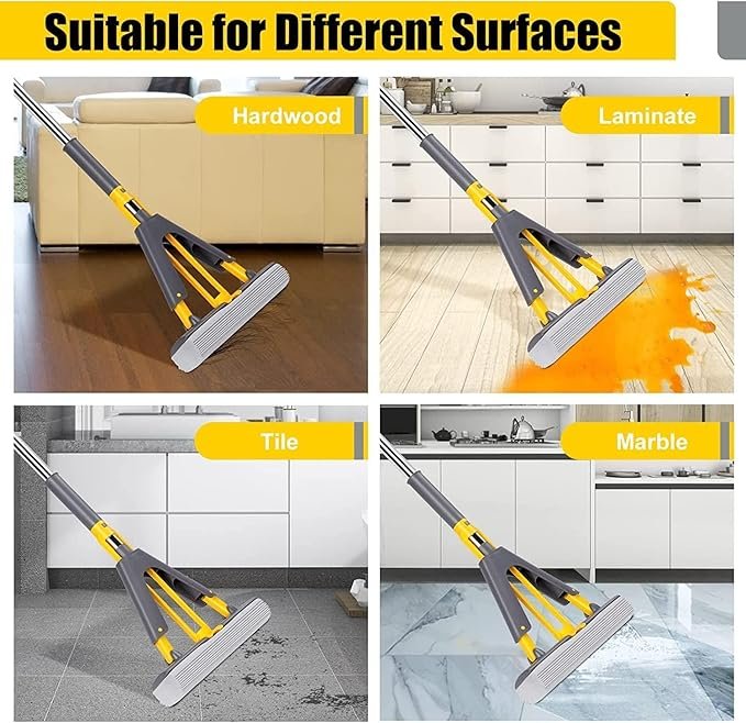 PVA Sponge Mop ? Super Absorbent Roller Mop with Telescopic Handle & Squeeze Wringer ? Floor Cleaning Mop for Home, Kitchen, Bathroom & Tiles