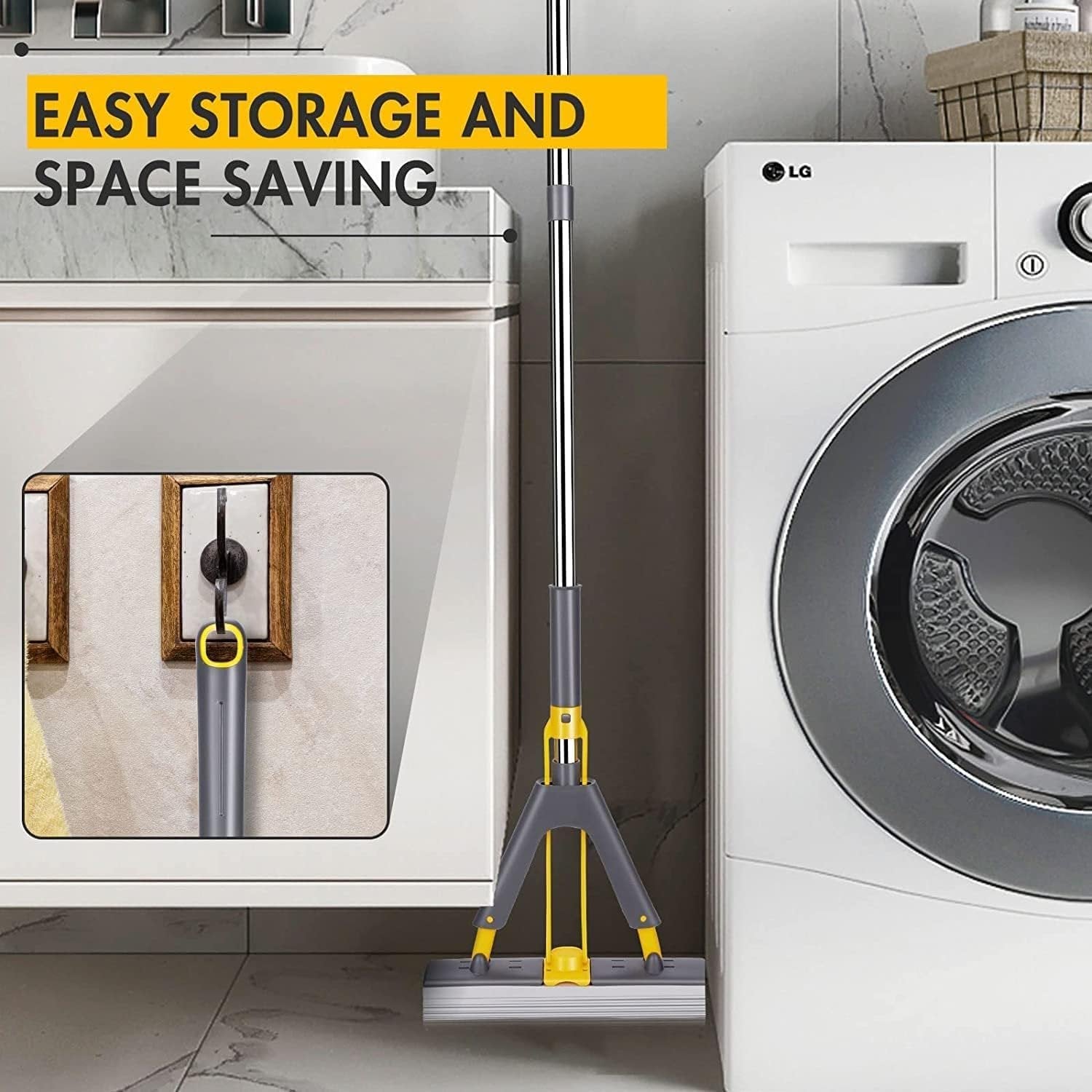 PVA Sponge Mop ? Super Absorbent Roller Mop with Telescopic Handle & Squeeze Wringer ? Floor Cleaning Mop for Home, Kitchen, Bathroom & Tiles