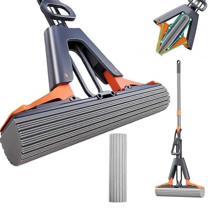 PVA Sponge Mop ? Super Absorbent Roller Mop with Telescopic Handle & Squeeze Wringer ? Floor Cleaning Mop for Home, Kitchen, Bathroom & Tiles