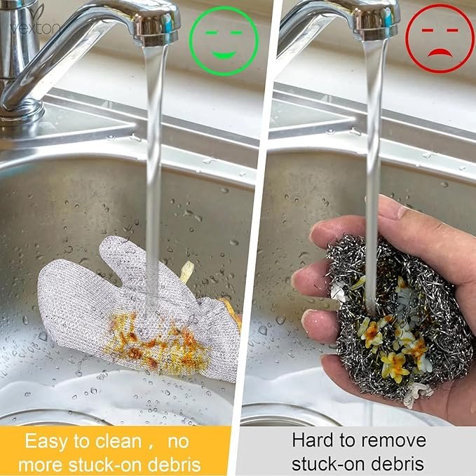 Reusable Wire Dishwashing Gloves ? Heavy-Duty Scrub Gloves with Built-in Steel Wire Scrubber ? Heat Resistant Cleaning Gloves for Kitchen, Utensils & Tough Stains