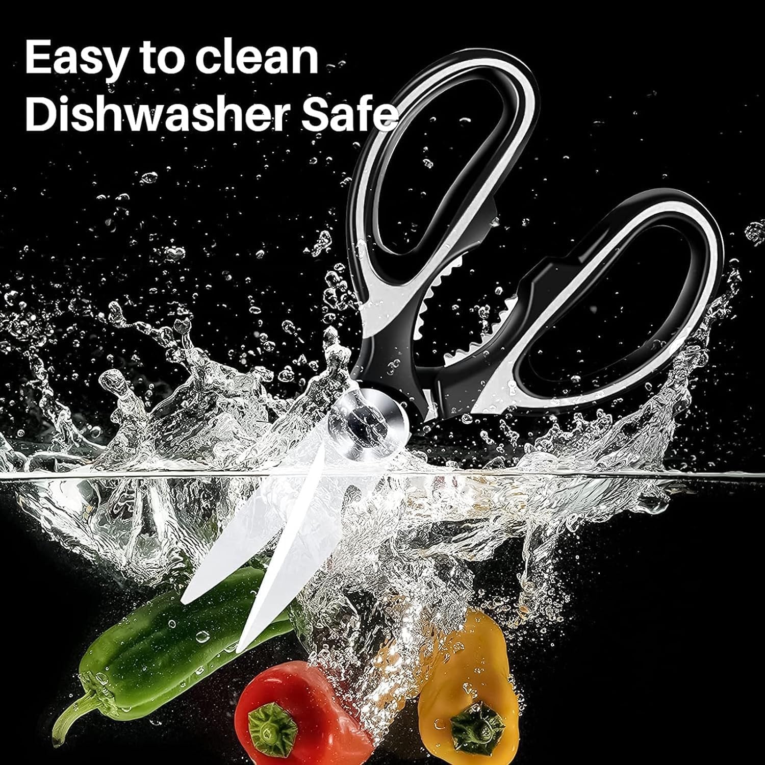 Multi-Purpose Kitchen Scissors ? Heavy-Duty Food Scissors for Meat, Poultry, Herbs, and Vegetables, Stainless Steel Blades with Soft Grip Handle & Built-in Bottle Opener