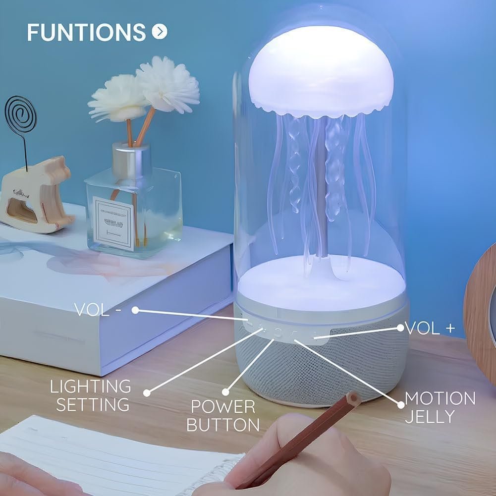 Jellyfish Lamp with Bluetooth Speaker ? LED Color-Changing Aquarium Mood Light, Realistic Floating Jellyfish, Remote Control, USB Powered Night Light for Home, Office & Kids Room