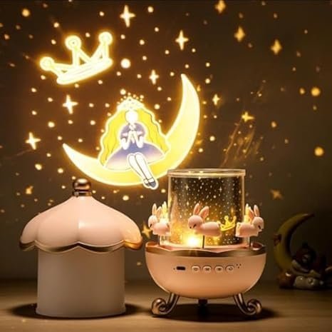 Rechargeable Rabbit Sky Projector ? LED Night Light with Star & Moon Projection, USB Charging, Touch Control, Soothing Rotating Galaxy Light for Kids Room, Nursery & Bedroom Decor
