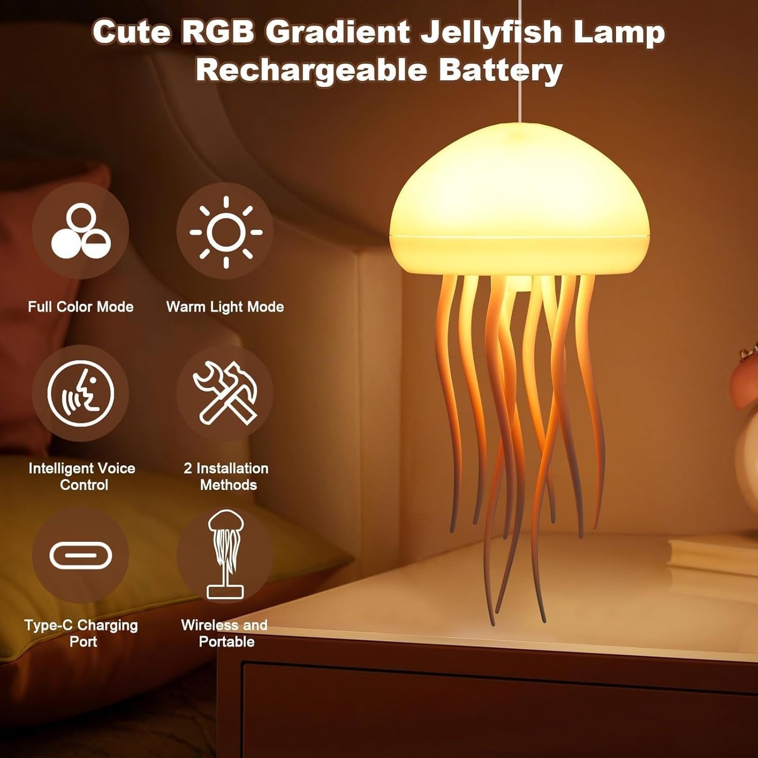 Jellyfish Lamp with Dancing Legs ? LED Mood Light Aquarium with Realistic Floating Jellyfish, Color-Changing Lights, USB Powered Night Lamp for Home, Office & Kids Room