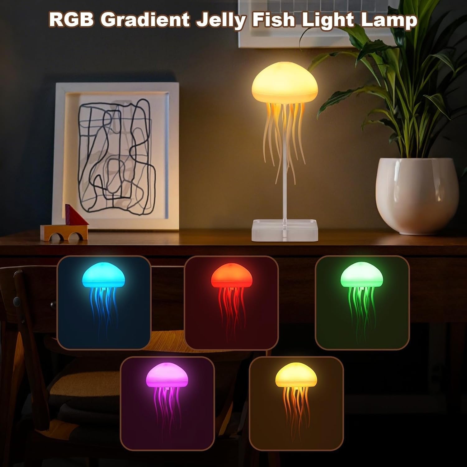 Jellyfish Lamp with Dancing Legs ? LED Mood Light Aquarium with Realistic Floating Jellyfish, Color-Changing Lights, USB Powered Night Lamp for Home, Office & Kids Room