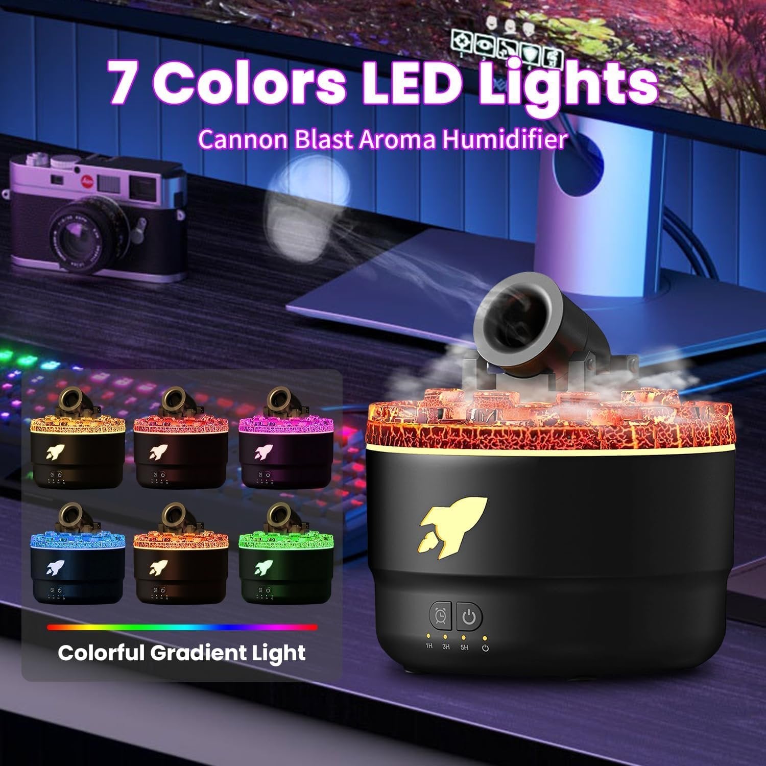 Cannon Blast Aroma Humidifier ? Cool Mist Essential Oil Diffuser with LED Light, USB Powered Mini Humidifier for Home, Office, Bedroom & Car Use