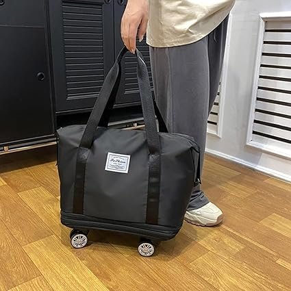 Duffel Trolley Bag ? Large Travel Duffle with Wheels & Telescopic Handle, Lightweight Luggage Bag for Men & Women, Foldable Rolling Weekend & Gym Bag