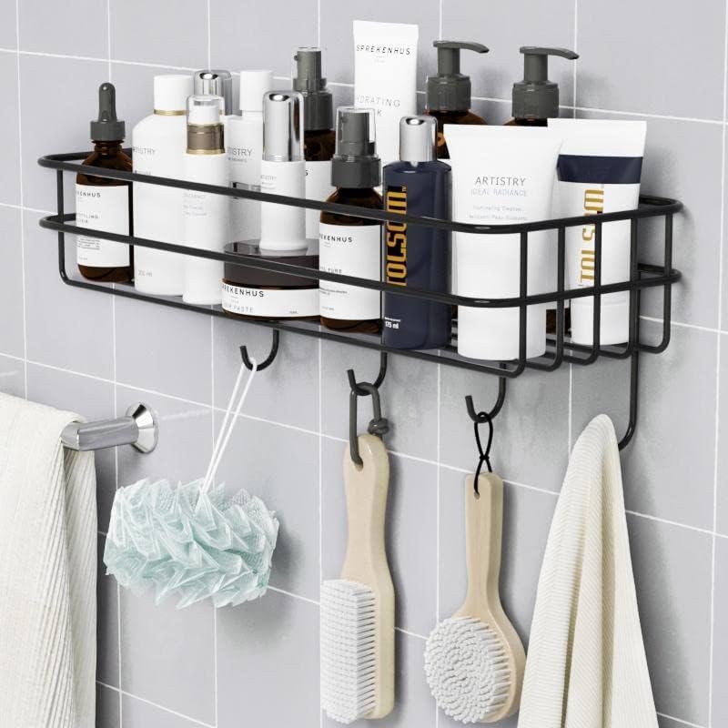 4 Hook Metal Wall Shelf ? Heavy-Duty Wall-Mounted Storage Rack with Hooks for Keys, Towels, Utensils & Accessories, Space-Saving Organizer for Kitchen, Bathroom & Entryway