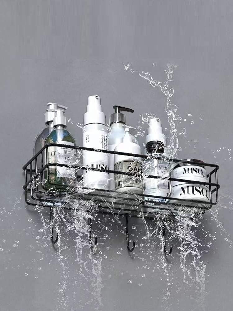 4 Hook Metal Wall Shelf ? Heavy-Duty Wall-Mounted Storage Rack with Hooks for Keys, Towels, Utensils & Accessories, Space-Saving Organizer for Kitchen, Bathroom & Entryway