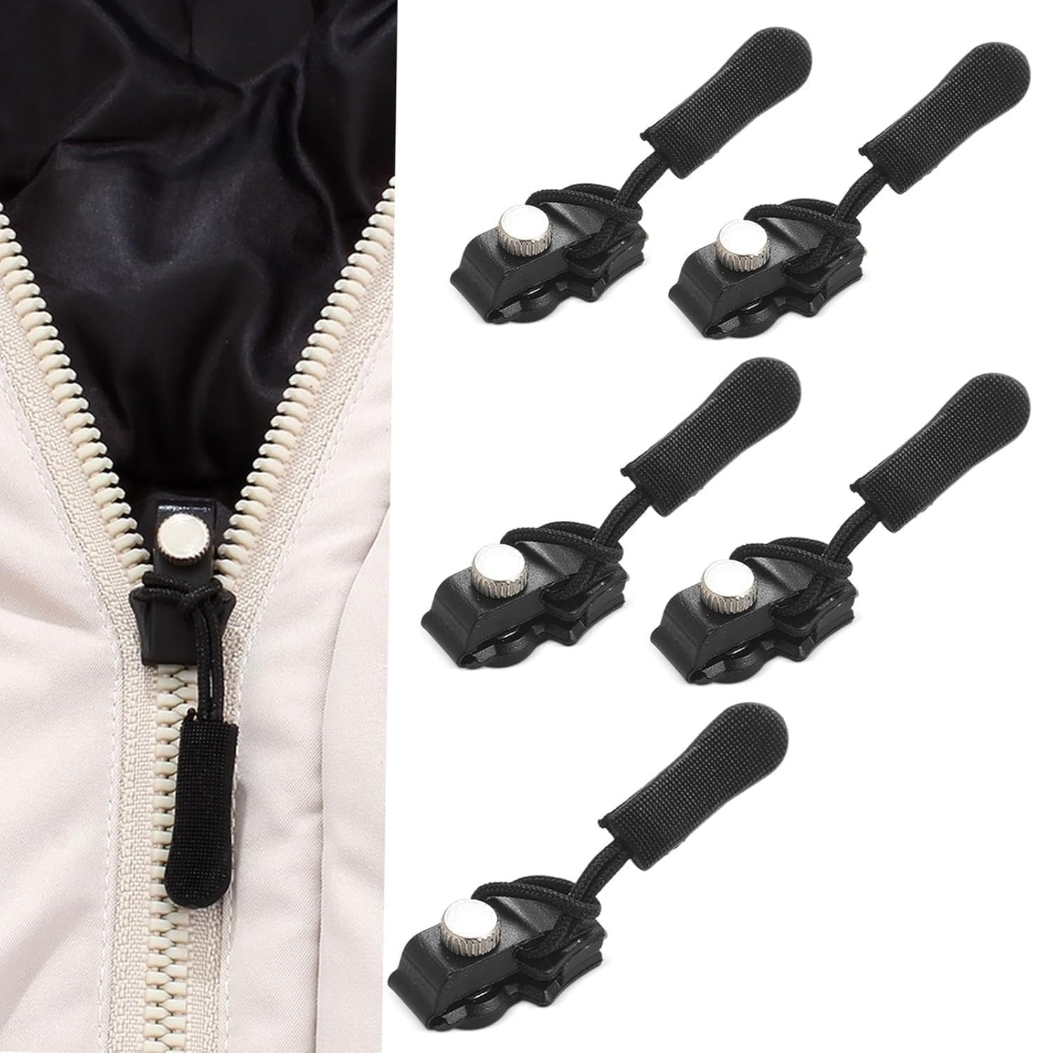 Zipper Repair Kit ? Universal Zipper Replacement Set with Zipper Pulls, Sliders & Stops for Jackets, Bags, Luggage & Tents, Fix Zippers Without Sewing (Assorted Sizes)