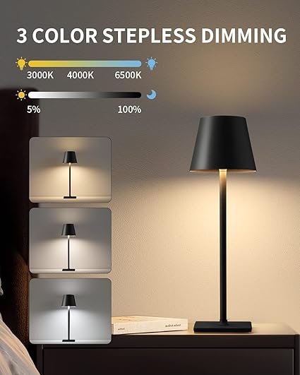 Cordless Table Lamp ? Rechargeable LED Desk Lamp with Touch Control & Dimmable Brightness, Portable Night Light for Bedroom, Study & Outdoor Use