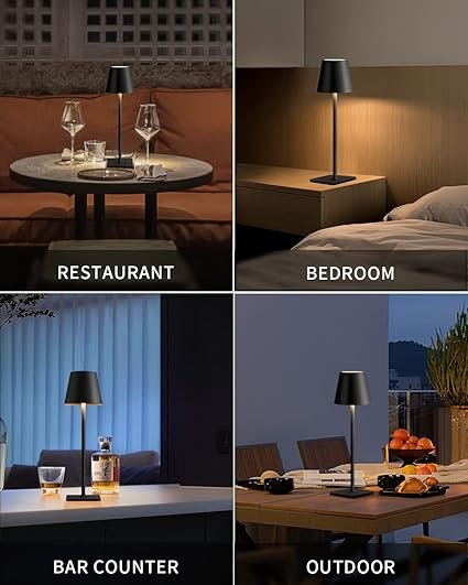 Cordless Table Lamp ? Rechargeable LED Desk Lamp with Touch Control & Dimmable Brightness, Portable Night Light for Bedroom, Study & Outdoor Use