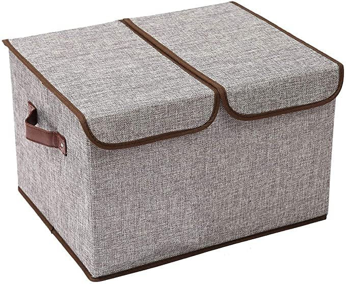 Double Cover Foldable Storage Box ? Large Capacity Collapsible Organizer with Dual Open Lid, Fabric Storage Bin for Clothes, Toys, Blankets & More