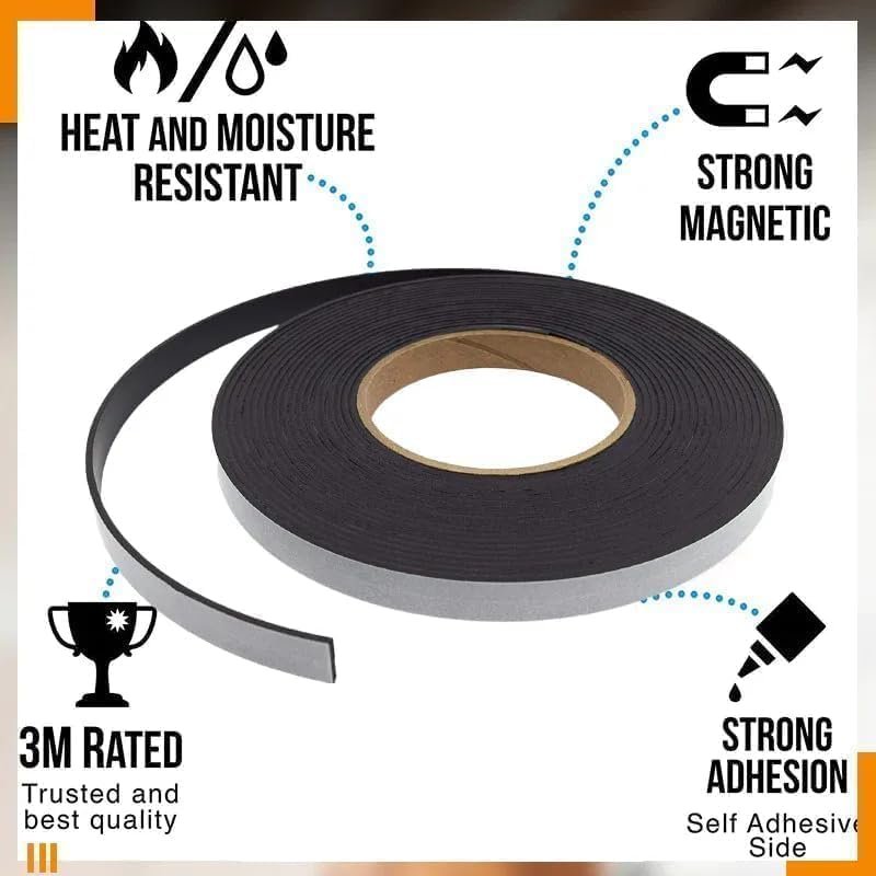 Magnetic Tape Roll ? 1CM & 2CM Width x 3 Meter Length, Flexible Self-Adhesive Magnet Strip for Crafts, DIY Projects, Refrigerator & Office Use
