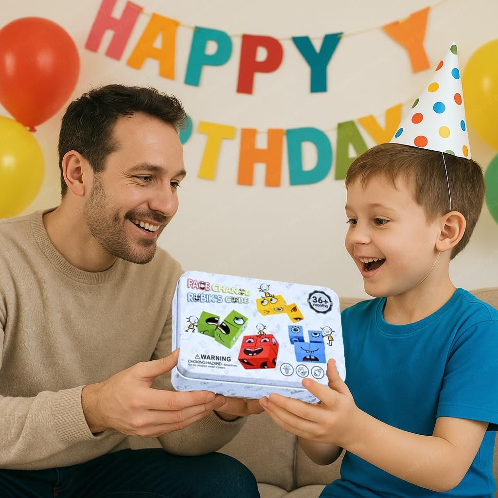 Face Change Cube Game ? Fun Expression Puzzle Block Game for Kids & Adults, 3D Matching Game with Challenge Cards, STEM Toy for Brain Development & Family Play