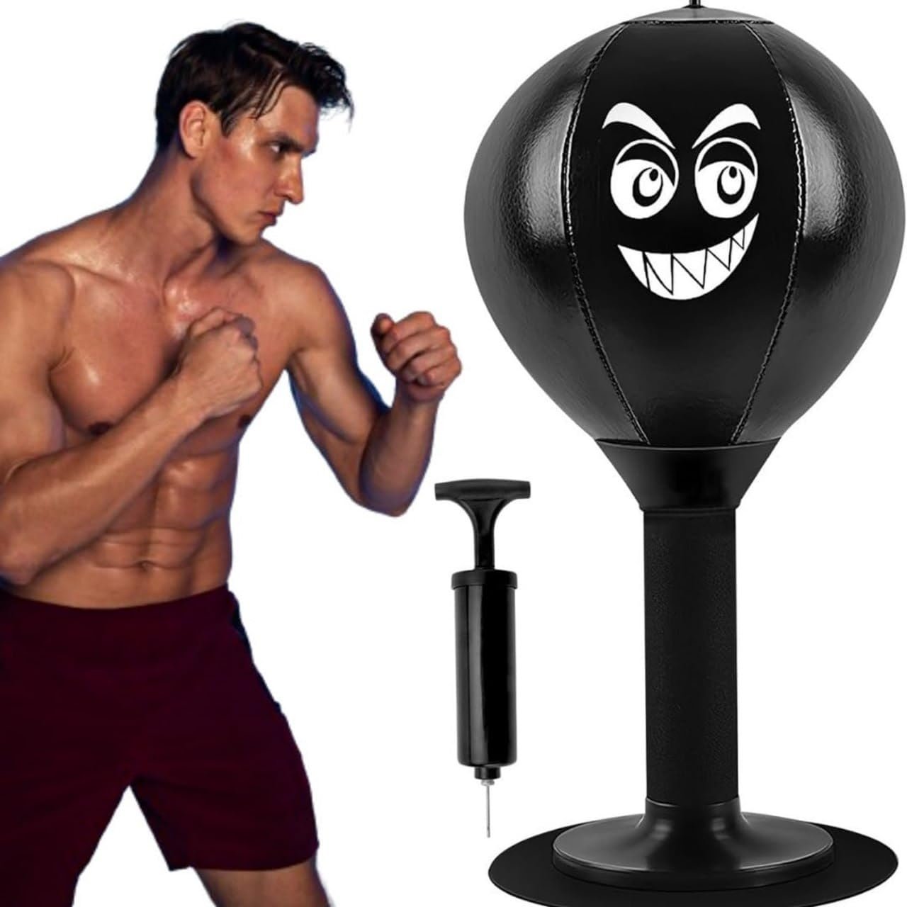 Black Desktop Punching Ball ? Office Stress Relief Speed Bag with Strong Suction Base, Mini Boxing Ball for Desk Focus & Fun, Durable PU Leather Build