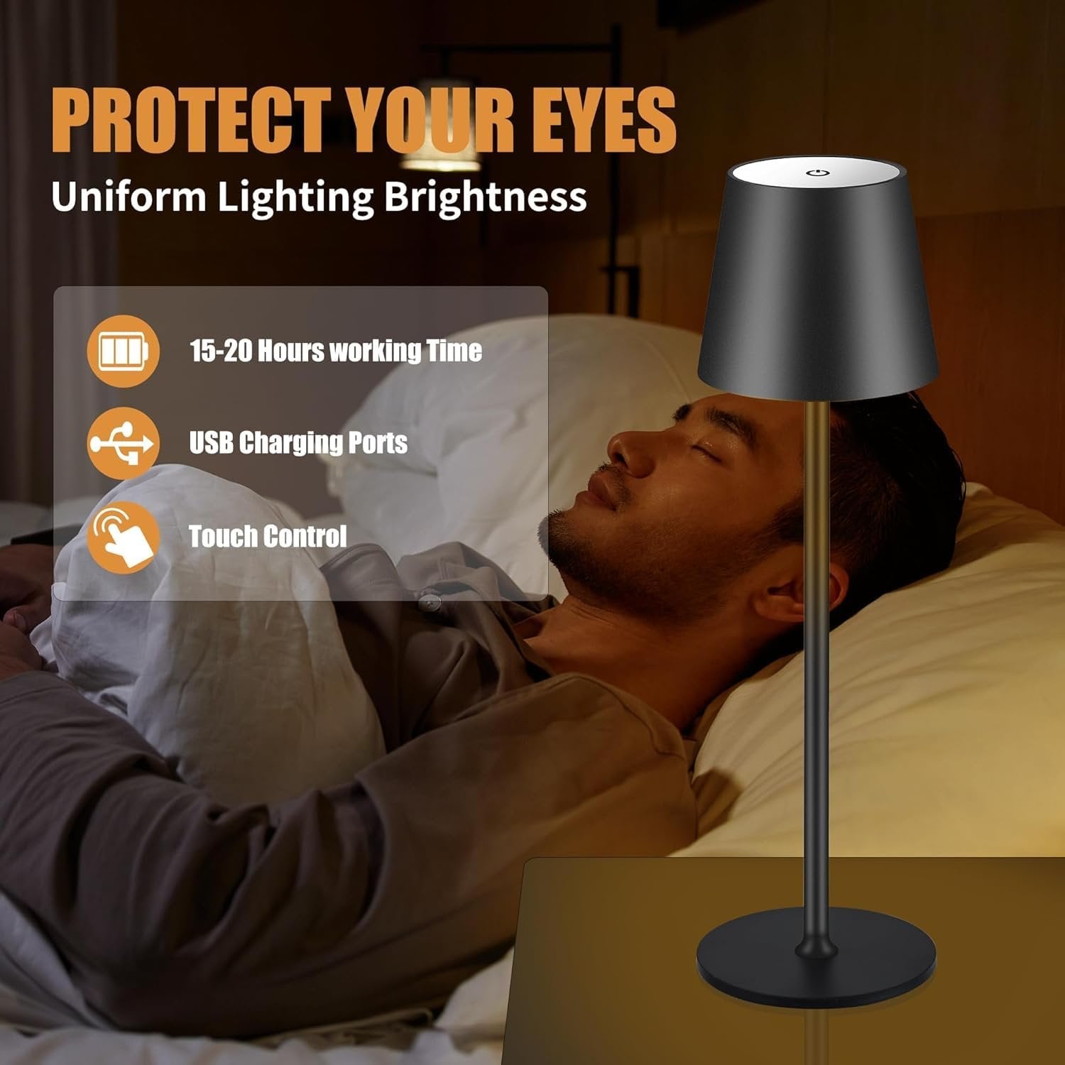 Rechargeable Table Lamp ? Portable LED Desk Light with Touch Control & Dimmable Brightness, USB Charging, Battery Powered Bedside Lamp for Home, Office & Study