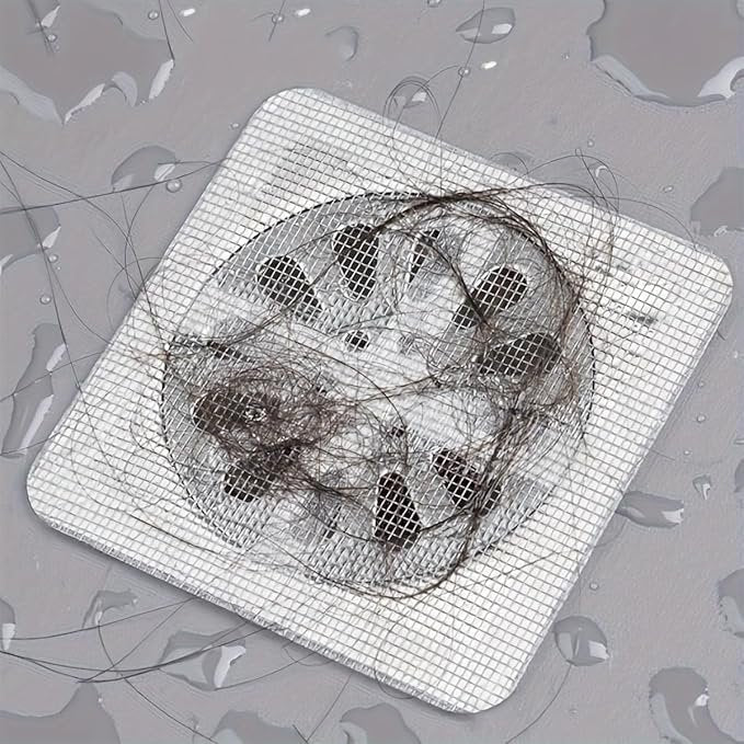 Shower Drain Mesh Sticker ? Disposable Hair Catcher Strainer for Bathroom Floor, Self-Adhesive Anti-Clog Drain Cover for Shower, Tub & Sink (Pack of 30)