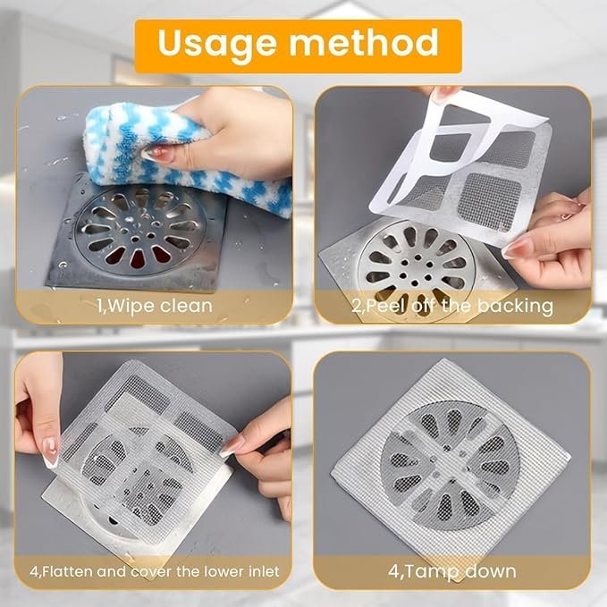Shower Drain Mesh Sticker ? Disposable Hair Catcher Strainer for Bathroom Floor, Self-Adhesive Anti-Clog Drain Cover for Shower, Tub & Sink (Pack of 30)