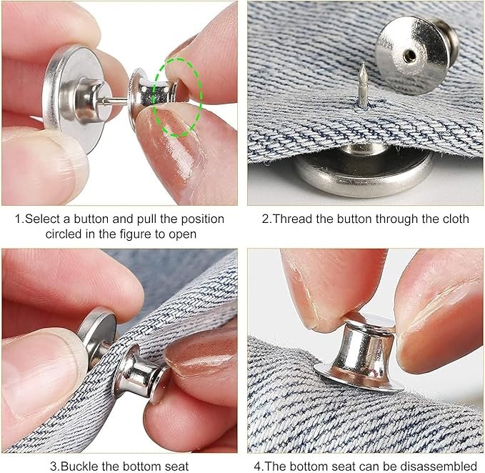 Detachable Jeans Button ? No-Sew Adjustable Waist Extender Snap Button for Pants, Skirts & Jeans, Reusable Metal Replacement Button (Pack of 4)