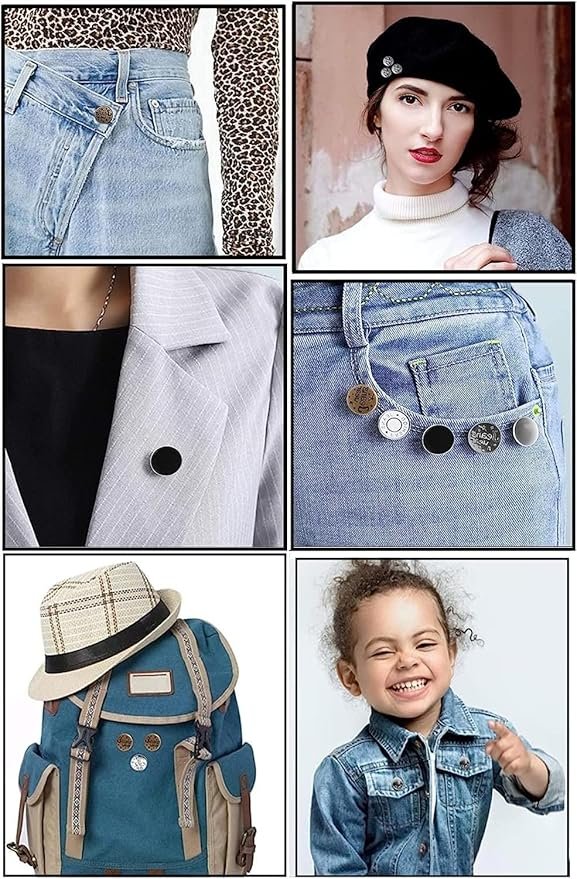 Detachable Jeans Button ? No-Sew Adjustable Waist Extender Snap Button for Pants, Skirts & Jeans, Reusable Metal Replacement Button (Pack of 4)